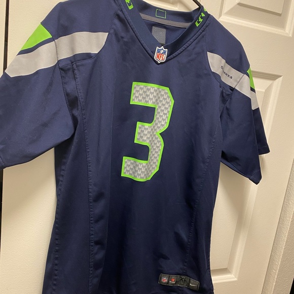 Nike On field NFL Player #3 Wilson Seattle Seahawks Kid Boy's Navy Game Jersey - Picture 3 of 11